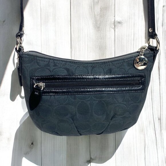 Coach Black Signature Canvas & Leather Crossbody Bag With Zip Top 8.5"W x 6"H - Picture 6 of 10